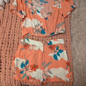 Floral Peach and Blue Two-Piece Set